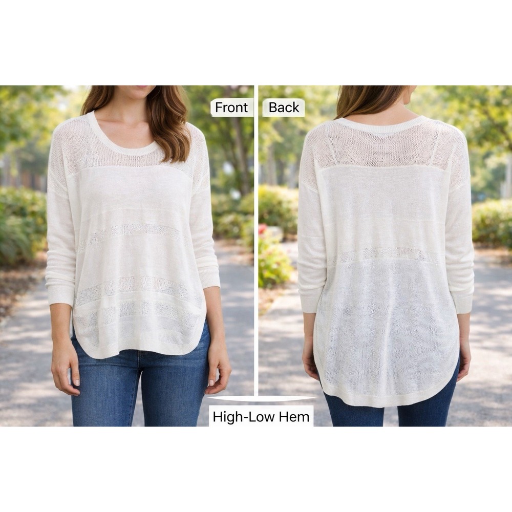 Neiman Marcus White Sheer Knit High-Low Lightweight Spring Sweater – Women's M